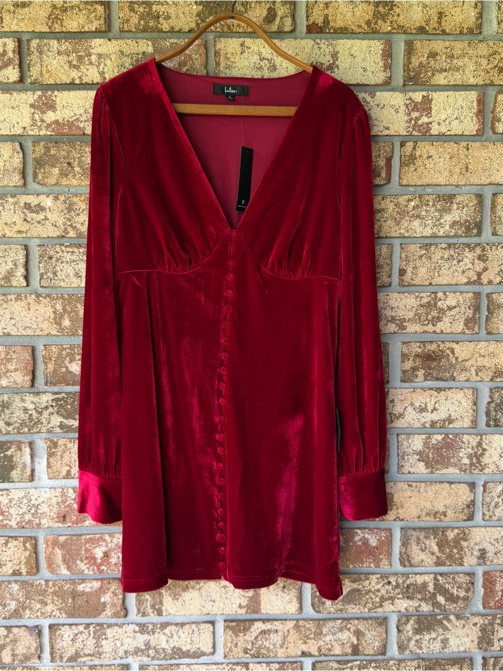 Lulus Make it Merry Wine Red Velvet Button-Up Mini Dress NWT Size Large